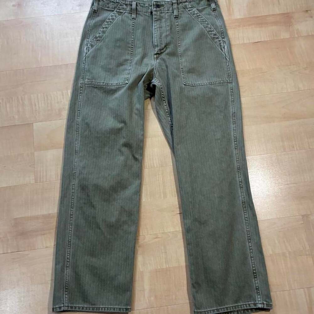 Old Navy 90s Loose Herringbone Pants Size 33x30 Olive Green Utility